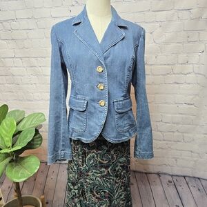 Vintage 90s Talbots Fitted Denim Blazer Jacket - Size 8
